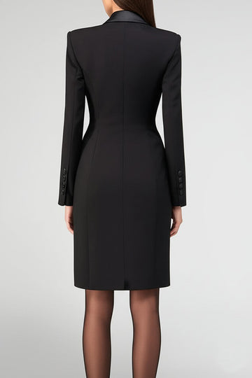 Black Double Breasted Long Sleeve Pencil Work Dress